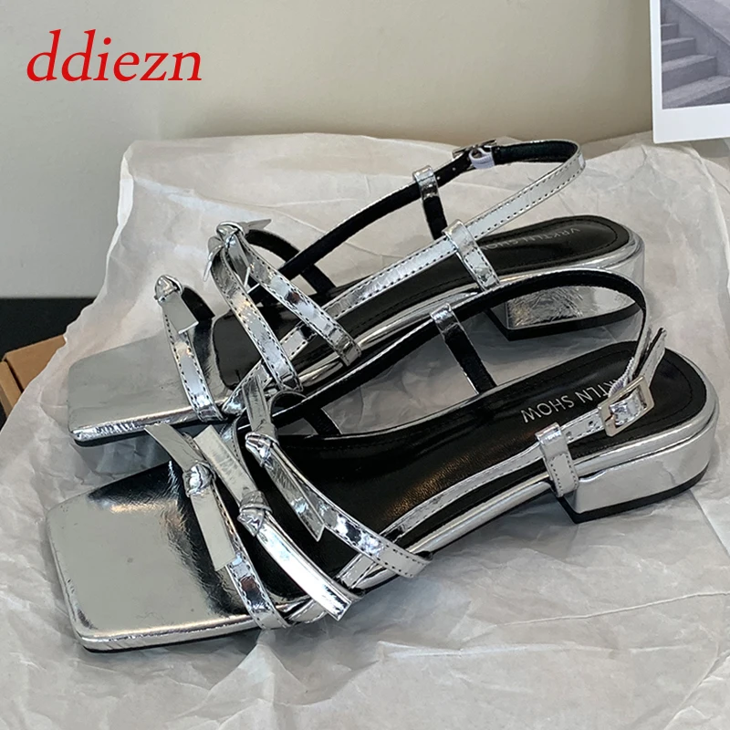 

Summer Elegant Woman Shoes With Low Heels New In Gladiator Fashion Female Footwear Square Toe Casual Ladies Heeled Sandals