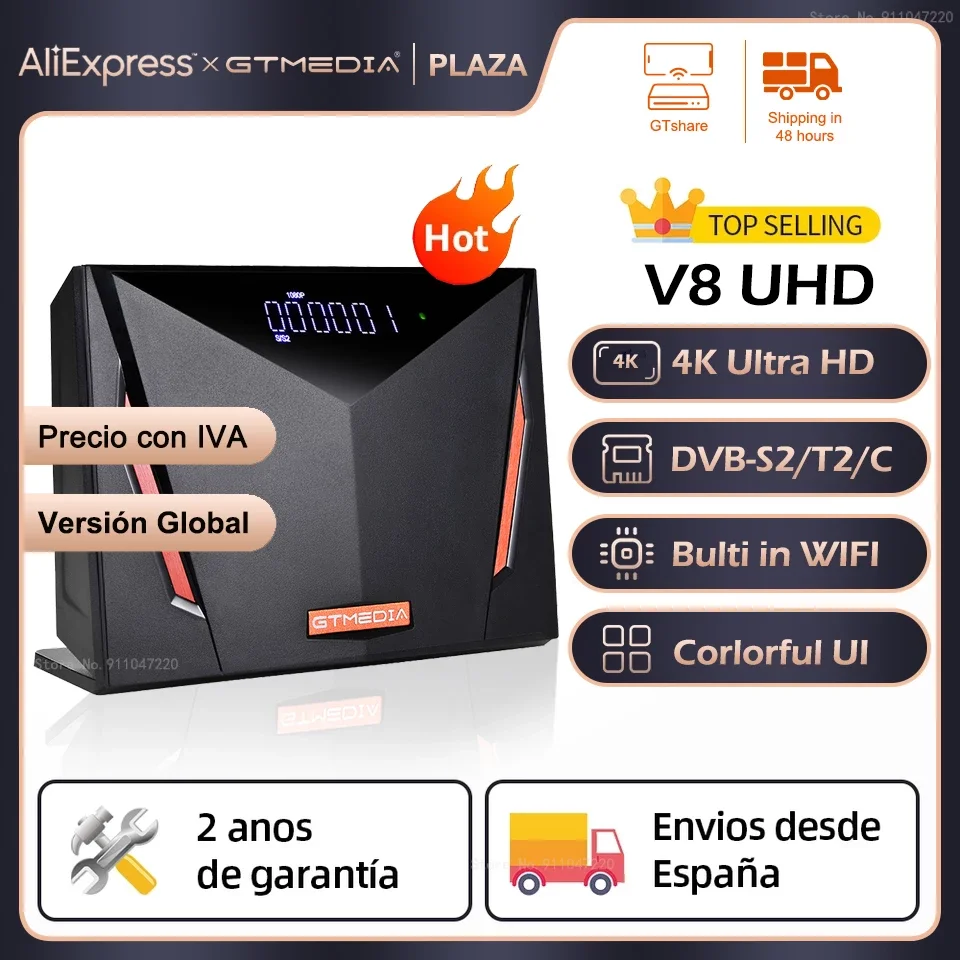 Спутниковый приемник GTMEDIA V8 UHD 4K ТВ-приставка DVB-S/S2/S2X + T/T2 кабель встроенный Wi-Fi