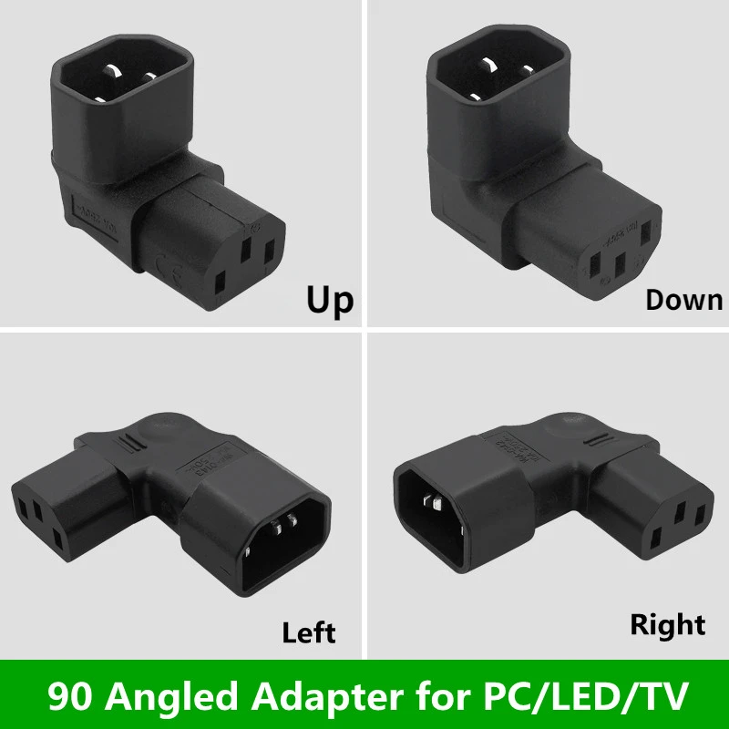 

10A 3Pin IEC Connector Down UP 90 Angled IEC 320 C14 Male to C13 Female Power Adapter AC Plug for LCD LED wall Mount TV