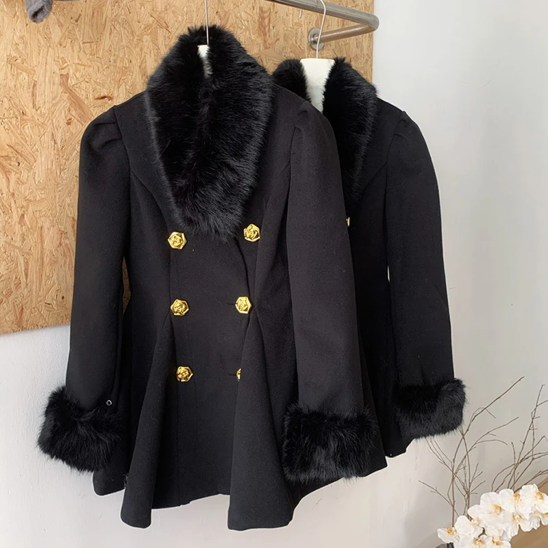 LUZHEN 2024 двубортный шерстяной пиджак со съемным искусственным норковым волосом