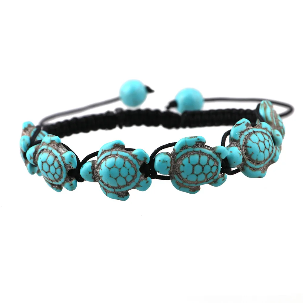 

Fashion Vintage Turquoise Turtle Beaded Bracelet Black Hand Braided Rope Chain Ladies Charm Bracelet 2022 New Trend Jewelry