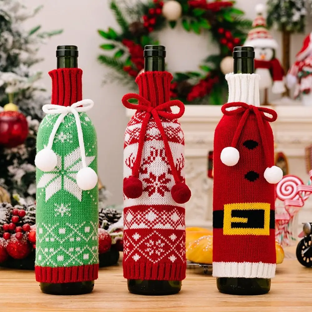 

Fashion Christmas Wine Bottle Decor Dust Cover Cute Wine Bottle Covers Santa Claus Elk Snowman Knitted Bottle Bag Table Decor