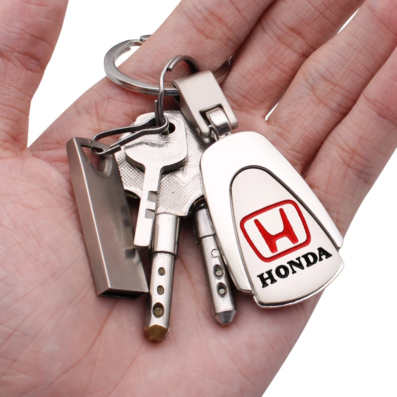 

Car Badge Triangle Styling Keychain Metal keyRing Accessories For Honda Civic Accord Jazz Fit CRV Mugen Odyssey CITY HRV Dio CBR