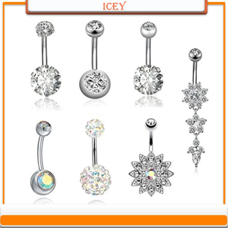 

7pcs Opal belly ring Zircon navel stud rhinestones belly navel jewelry crystal belly button ring Stainless steel navel piercing