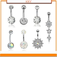 7pcs opal belly ring zircon navel stud rhinestones belly navel jewelry crystal belly button ring stainless steel navel piercing
