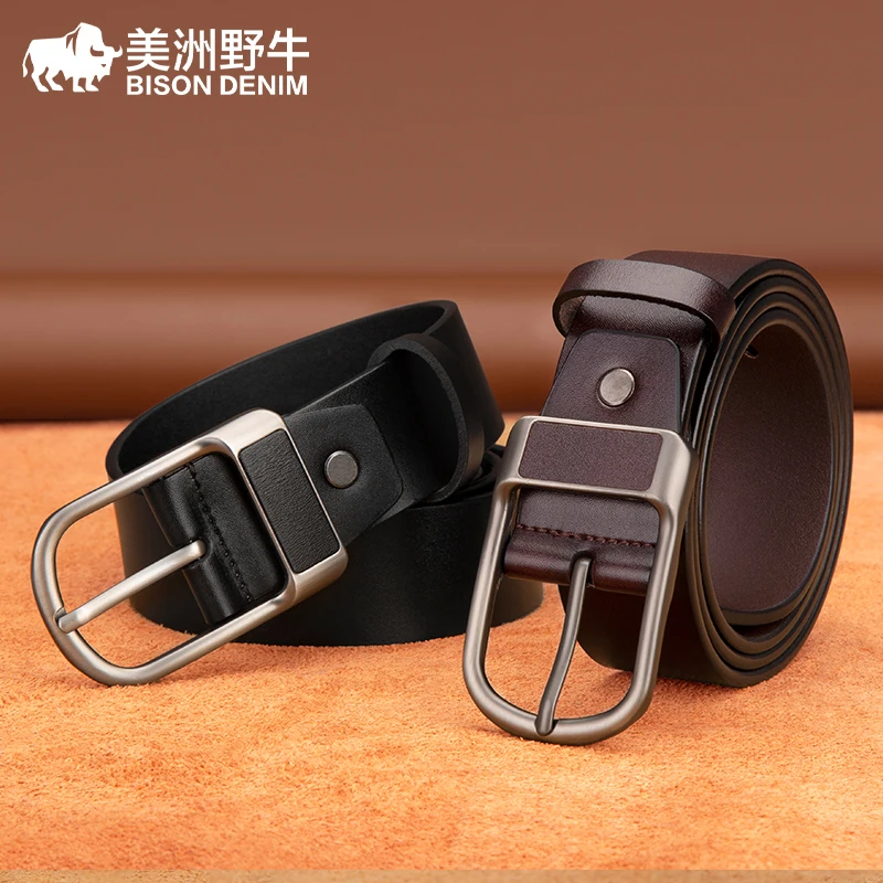 BISON DEMIN Top Layer Leather Men Belts Vintage Luxury Pin Buckle Male Strap Fancy High Quality Belt For Men Free Shipping 2023