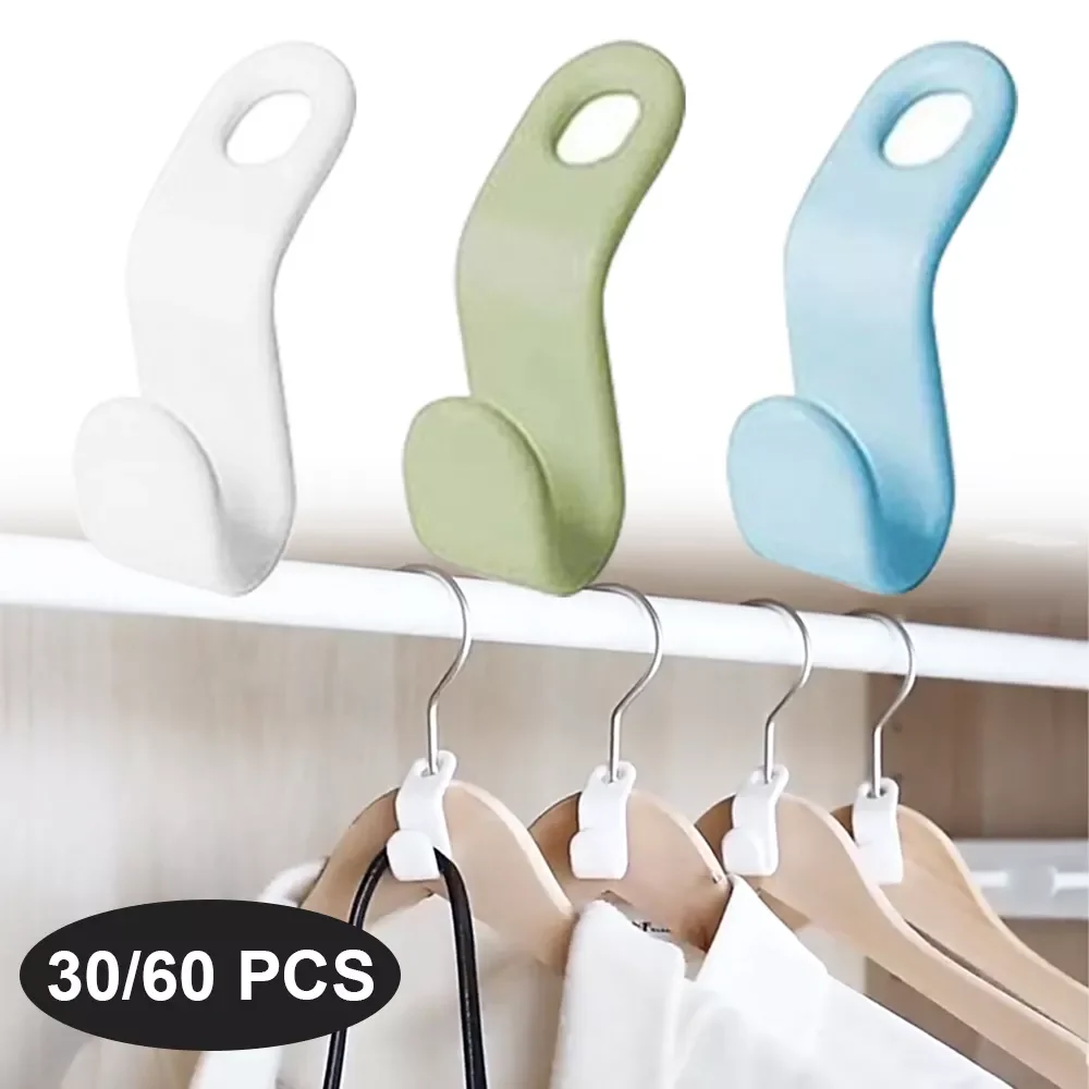 

60/30 PCS Mini Clothes Hanger Connector Hooks Plastic Cascading Organizer Rack Space Saving for Closet