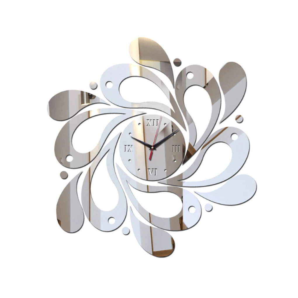 

1pc Modern 3D Flower Mirror Stickers Clock DIY Mirrord Decals Wall Watch Acrylic Material Home Living Room Decoration Wallpaper