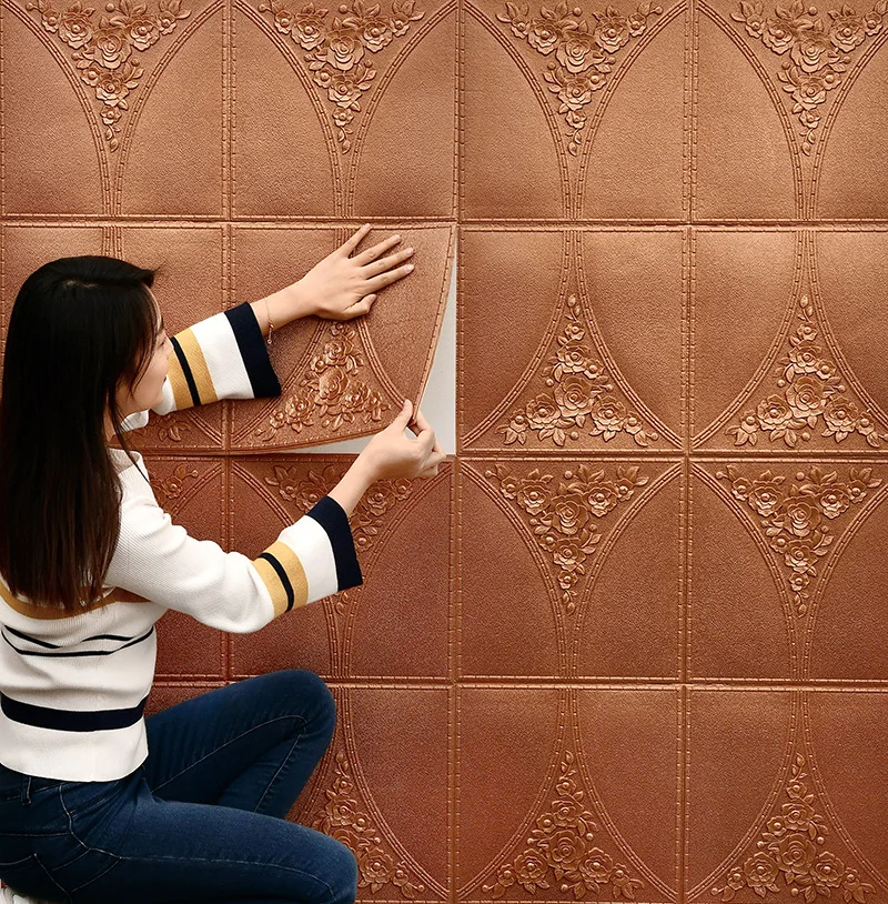 

10pcs 70*70cm 3d Solid Wall Stickers Living Room Wall Skirt Soft Package Wall Decoration Wood Grain Self-adhesive Wallpaper
