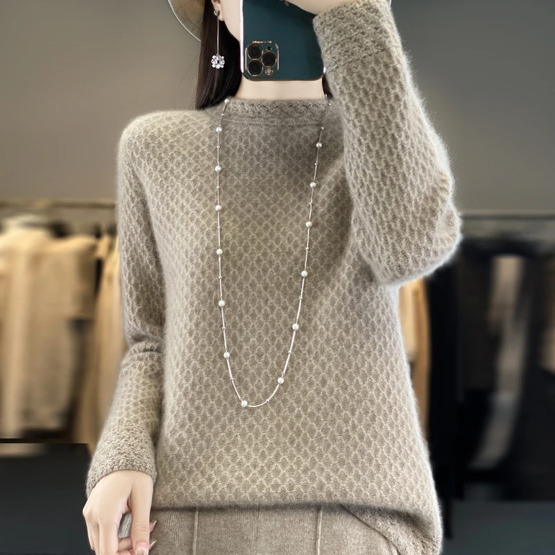 Женский вязаный свитер с полувысоким воротником однотонный свободный из 2024100%