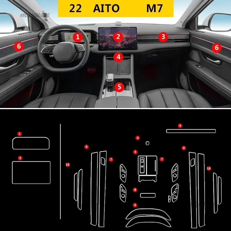 Прозрачная пленка из ТПУ для AITO M7 2022 2023 наклейка салона автомобиля центральная