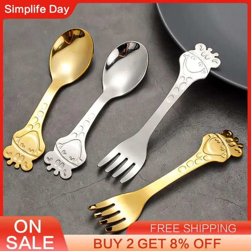 

Creative 304 Fruit Fork Children's Spoon Fork Stainless Steel Tableware Fawn Spoon Dessert Spoon Fruit Kitchen Tableware