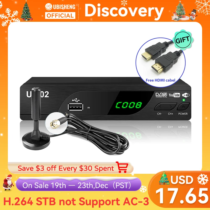 ТВ-тюнер UBISHENG DVB T2 HD 1080P цифровой наземный ТВ-приемник H.264 декодер - Цена: 1856.31