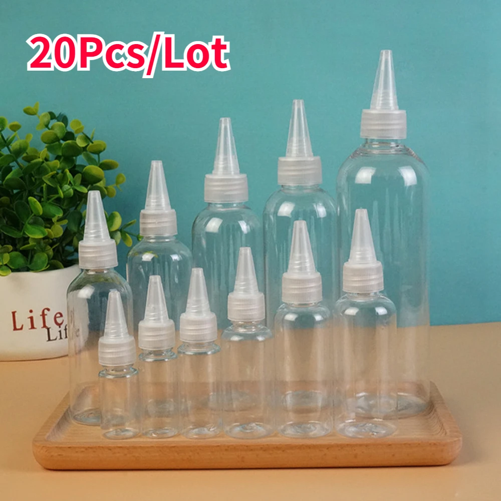 

20Pc/Lot Transparent Plastic Pointed Nose Bottle Shampoo Refillable Boats Travel Miniature Color Mixing Extrusion Empty Supplies