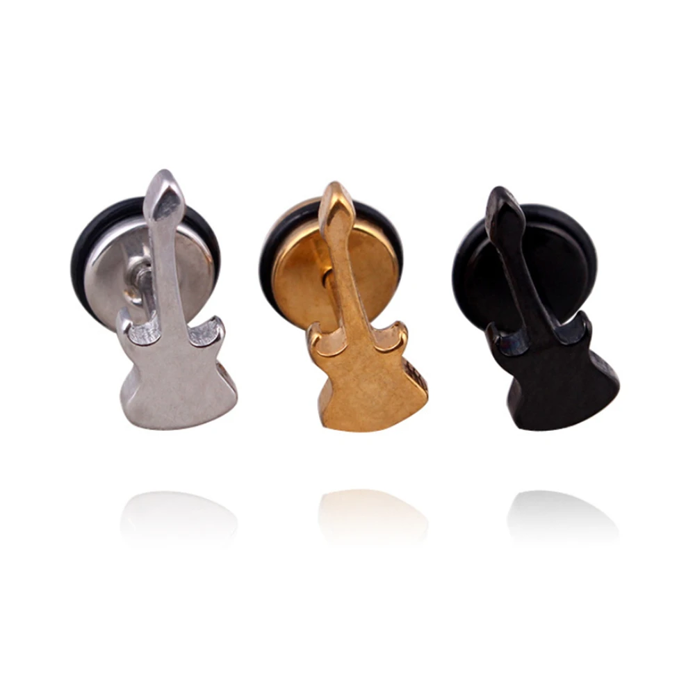 1 пара милые серьги-гвоздики из нержавеющей стали с символами музыкальной гитары