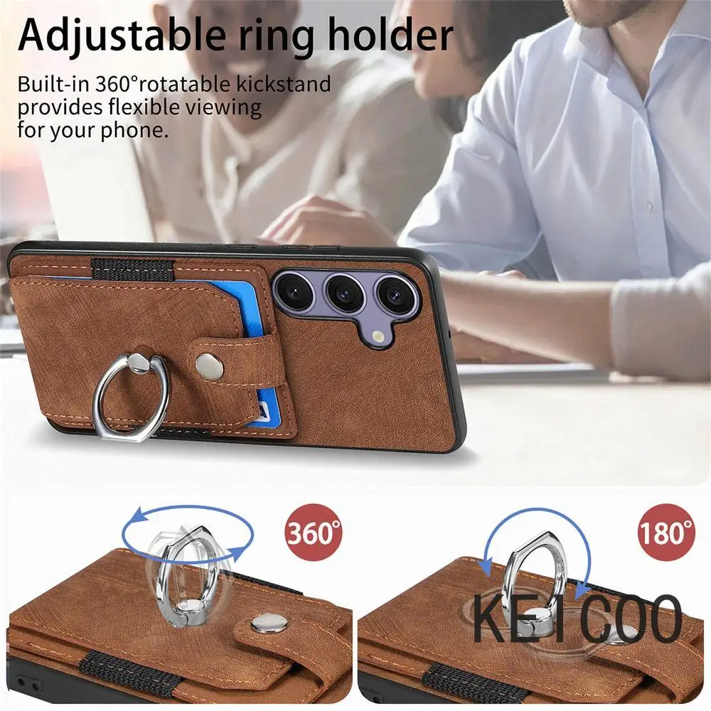 Кожаный чехол с кольцевой пряжкой и подставкой для телефона Samsung Galaxy S8 S9 S10 S10e S24 S25