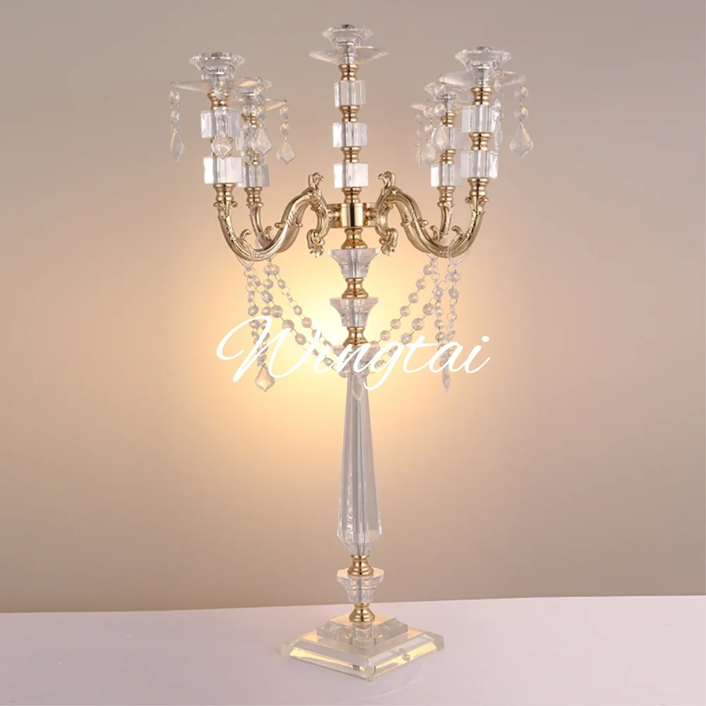 

5 arms Acrylic Candle Holders Candelabras Crystal Pendants 77 CM/30" Height Marriage Candlestick Wedding Centerpieces Home Decor