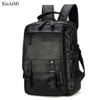 fashion mens black backpack pu leather mens bag business travel backpack tide large capacity laptop school bag