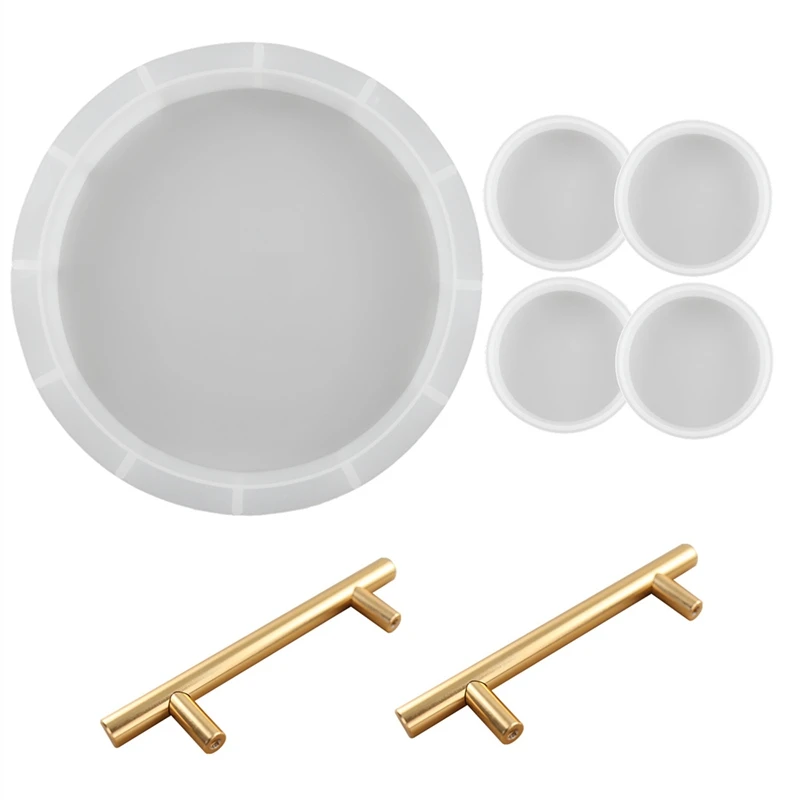 

AT69 -1Set DIY Crystal Epoxy Resin Coaster Mould Round Tray Silicone Mould With Handles Home Decor Accessories