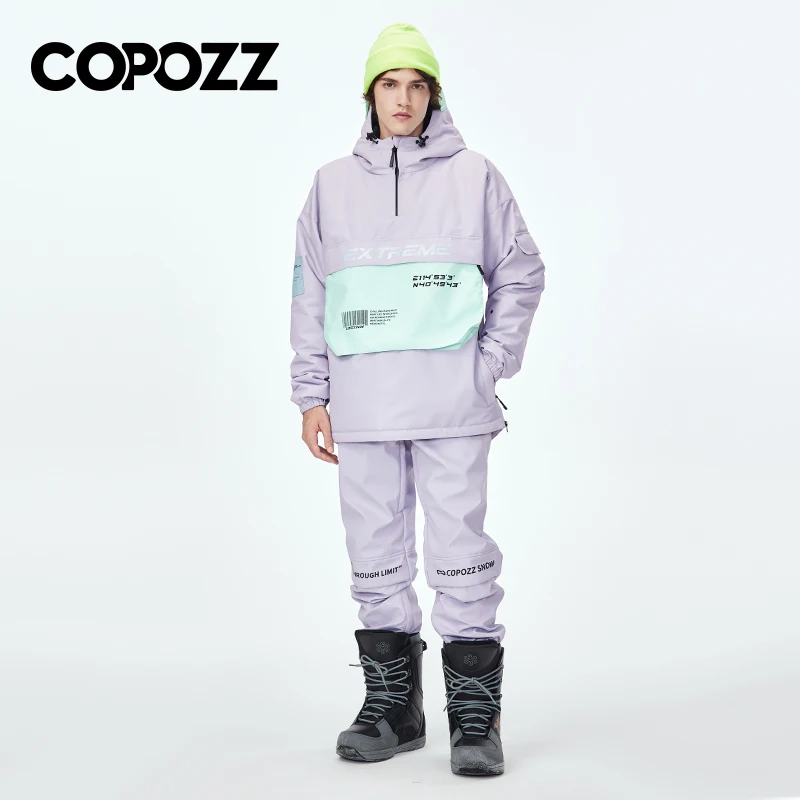 COPOZZ Winter Ski Wear Men Women Hooded Sweatshirts Pullovers Thickened Warm Waterproof Ski Equipment Ski Suit Two Pieces Set