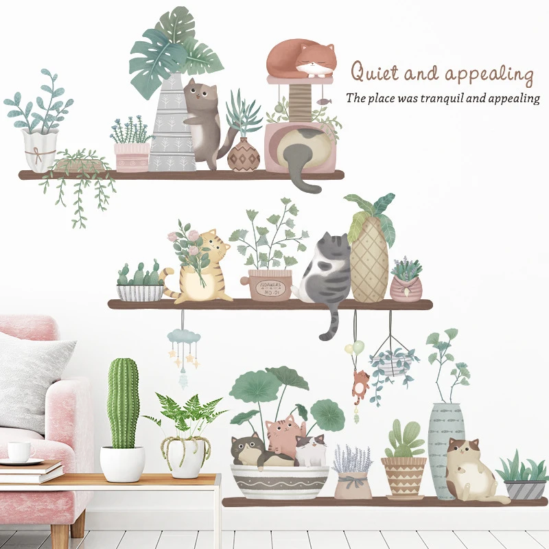 

Wall Stickers Potted Plants Cat Wall Decals Cute Cat Wall Decals For Bedroom Living Room Walls Decoration 30cm*90cm 2Pcs/Set