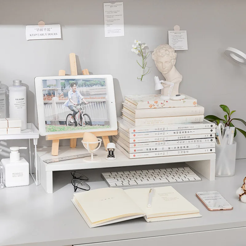 

Storage Holders Rack Office Computer Monitor Heightened Shelf White Double-layer Desktop Keyboard Finishing Storage Tray Rack