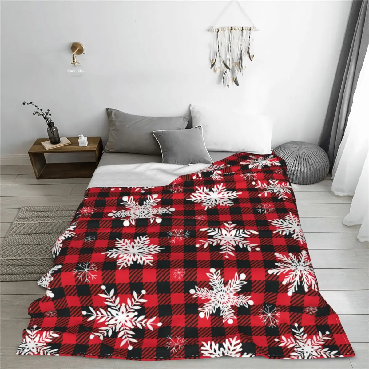 Рождественское одеяло в клетку из буйвола и снежинок расслабляющее ультрамягкое