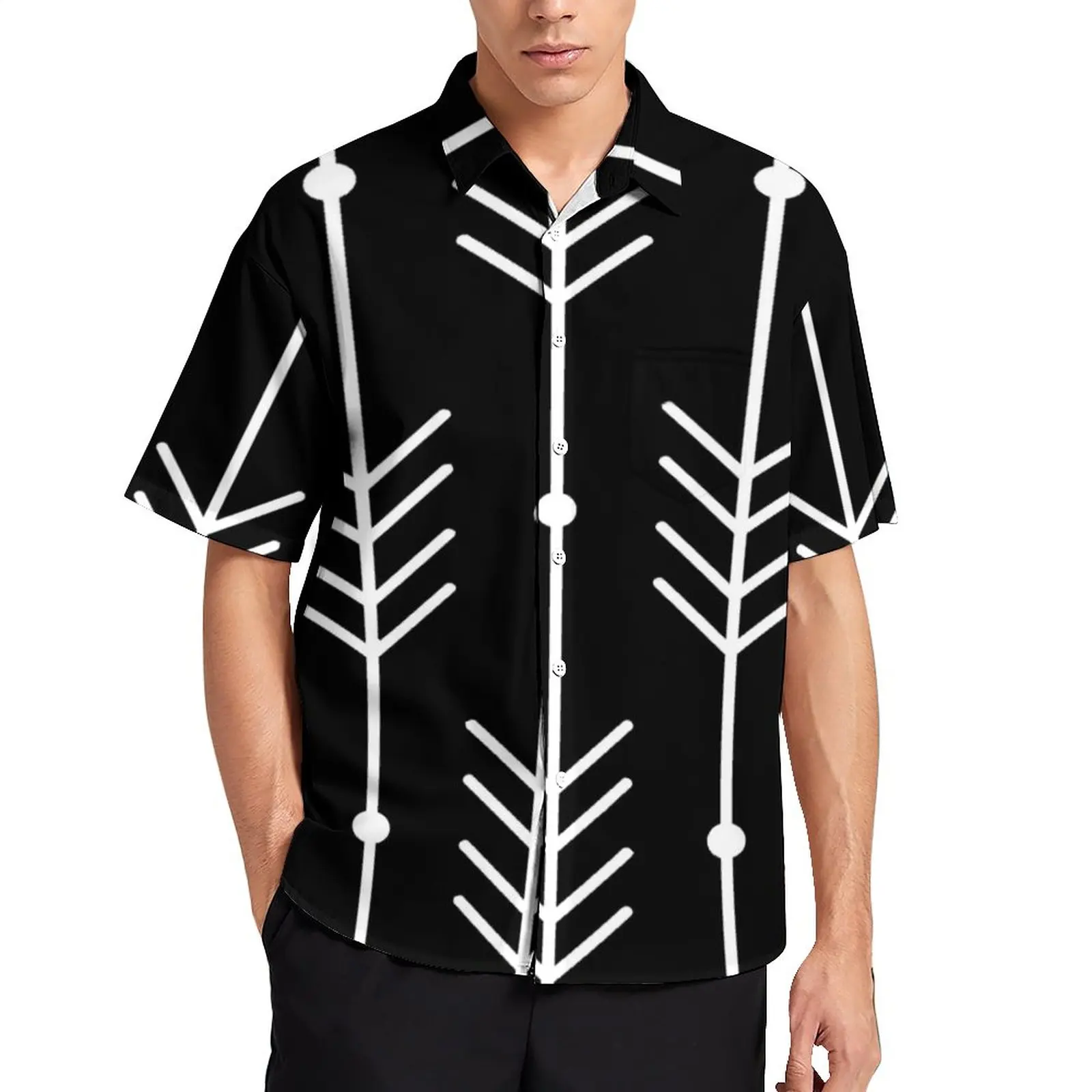 

White Nordic Pattern Beach Shirt Modern and Minimal Hawaiian Casual Shirts Male Y2K Blouses Short Sleeve Graphic Top Plus Size