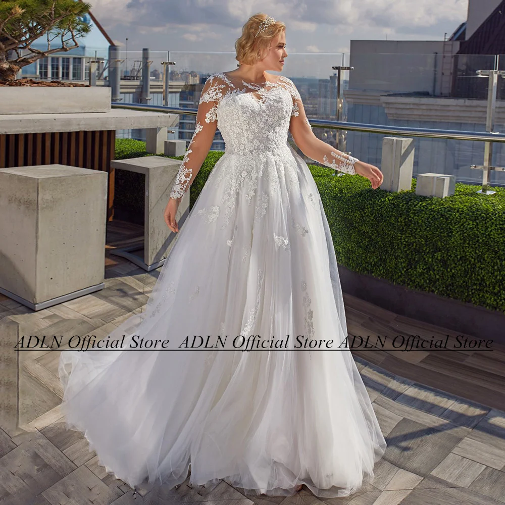 

Романтическое искусственное свадебное платье ADLN, иллюзия, длинный рукав, овальная аппликация, на молнии сзади, пуговицы, а-силуэт, мягкое Тюлевое свадебное платье