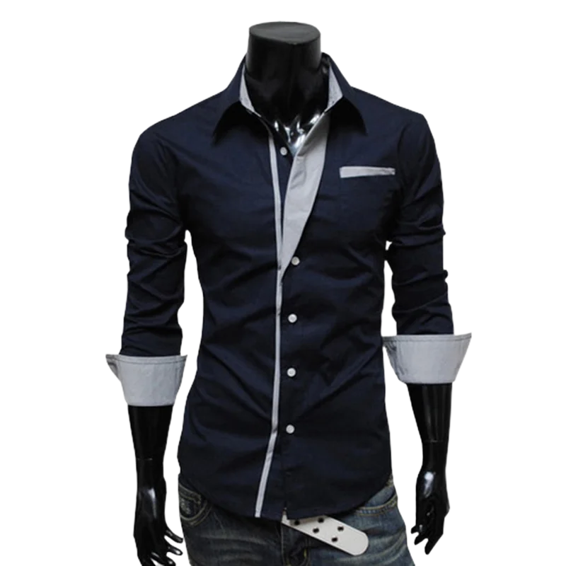 

Fashion Men's Casual Shirts Plus Size Autumn Clothing Casual Shirts And Blouses For Men Long Sleeve Patchwork Slim Shirts