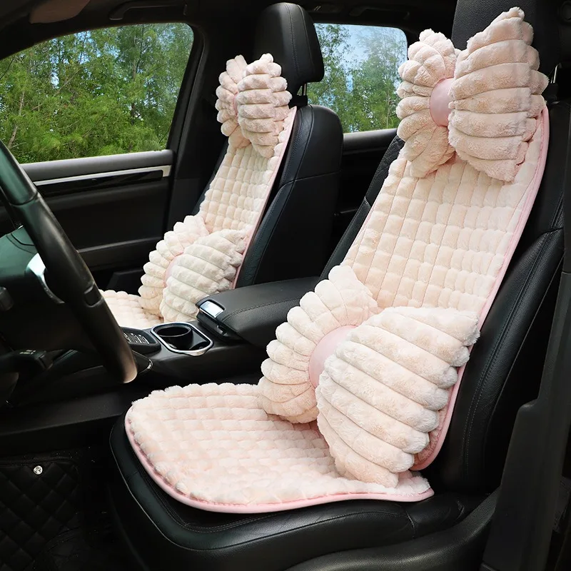 

New Car Cushion Winter Rabbit Plush Car Cushion Warm and Anti Freezing Cushion Simple Grid Car Cushion Wholesale