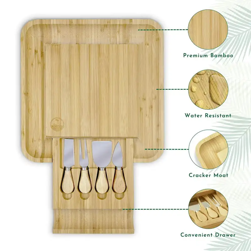 

Deluxe Cheese Board and Knife Set - Beautiful Charcuterie Platter with 13-Piece Knife Set, Perfect for Housewarming, Wedding and