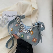 Retro Casual Shopping Bag Fashion Flowers Women Totes Shoulder Bags Female Quality Leather Solid Color Chain Handbag for Women