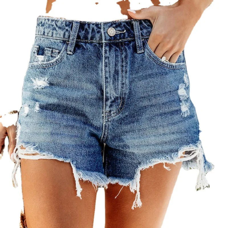 Hand-frayed tassels and ripped comfortable denim shorts wide shorts  cargo shorts women  high waisted shorts