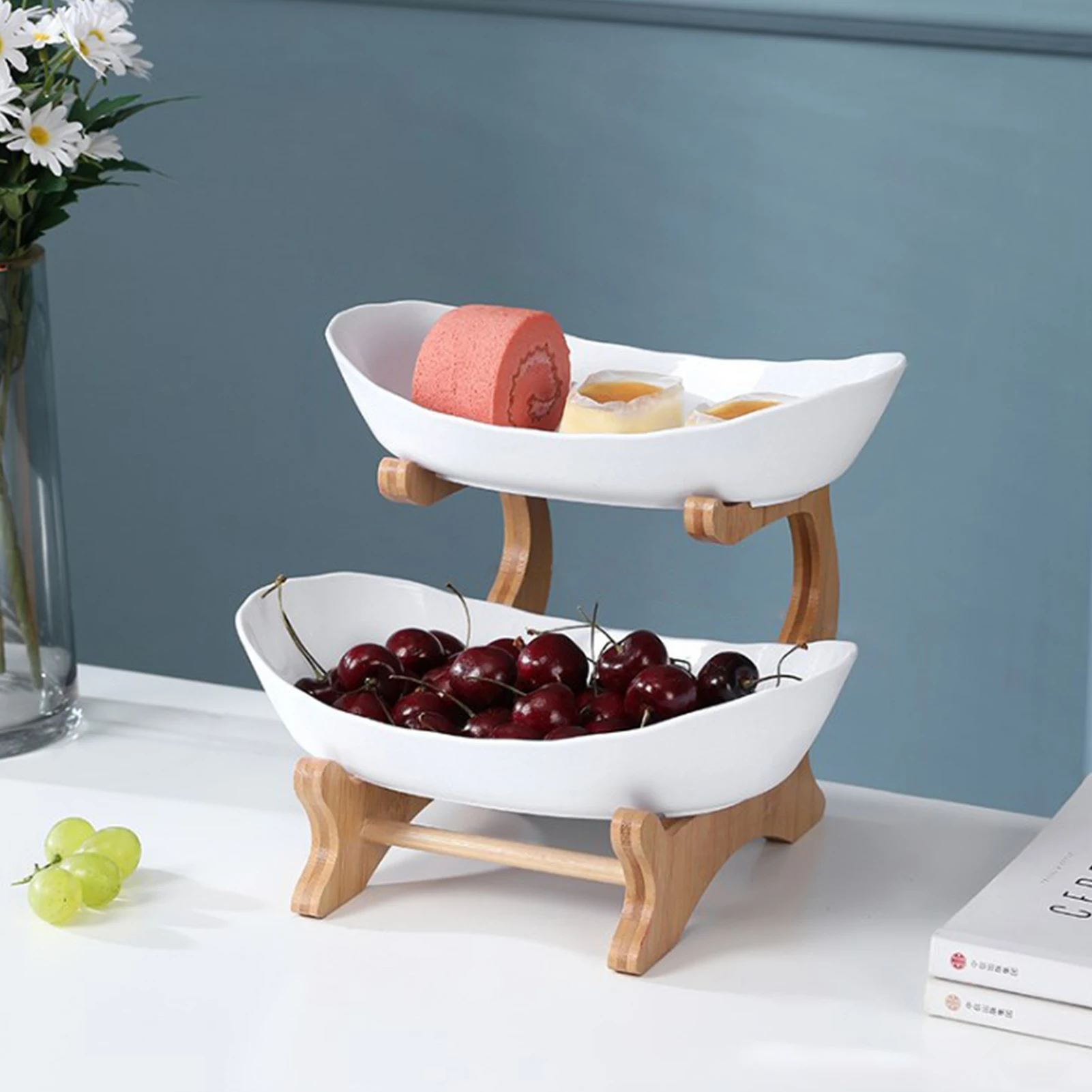 

Fruit Holder 2 Tiers Wooden Fruit Rack Large Capacity Vegetable Storage Stand Detachable Wooden Fruit Rack For Kitchen