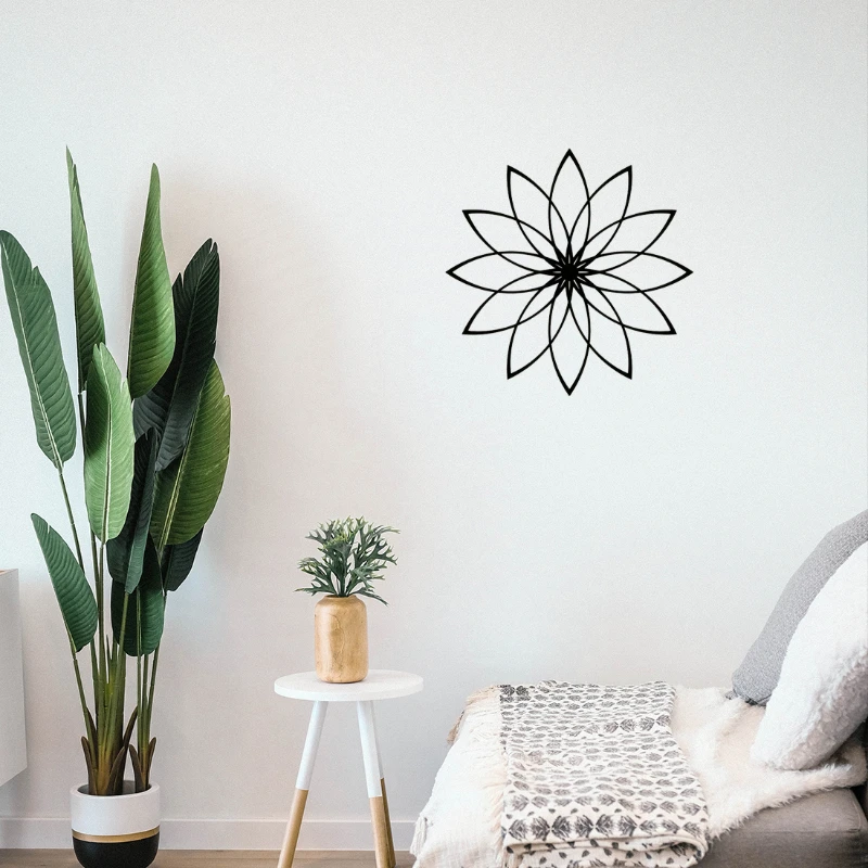 Черный металлический настенный декор с геометрическим цветочным дизайном для