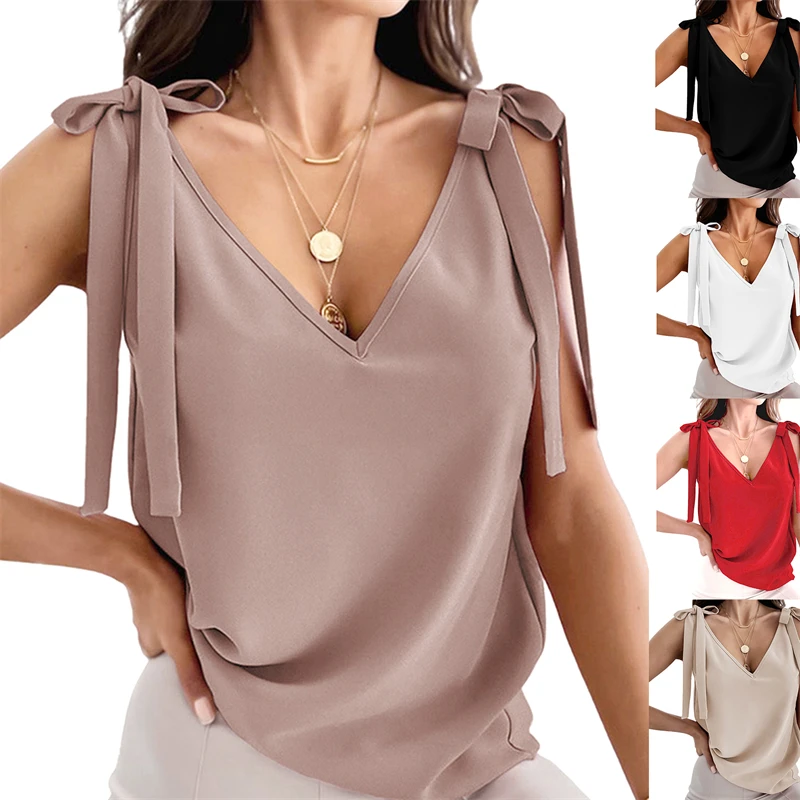 

Майка женская с открытыми плечами, пикантный топ на завязках, с бабочкой, с V-образным вырезом, жилет без рукавов, на лето