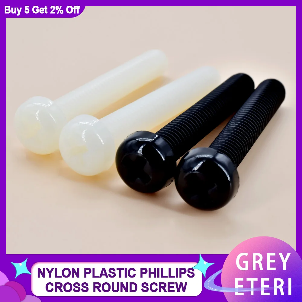 

30-500 шт. Метрическая резьба, белая или черная нейлоновая Пластиковая изоляция, крестообразная цилиндрическая головка, крестообразная круглая машинная резьба, длина болта 4-50 мм