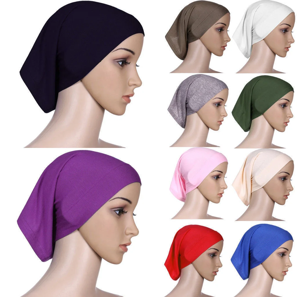 

Soft Modal Inner Hijab Caps Muslim Stretch Turban Cap Islamic Underscarf Bonnet Hat Female Headband Turbante Mujer 2020