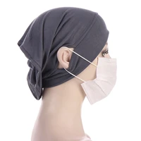 muslim women stretch elastic jersey cross brim cylindrical hijab inner caps with ear holes hijabs bonnet undercaps