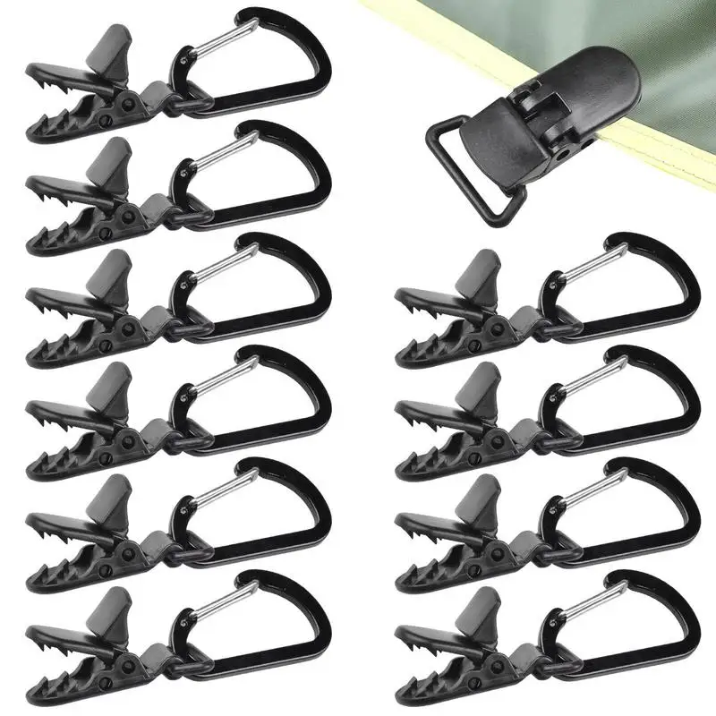 

10pcs Tarp Awning Clamp Clips Tent Hangers Camping Tent Windproof Tent Buckle Tarp Clips With Carabiner For Outdoor Camping