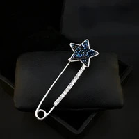 simple five pointed star big pin women elegant retro coat shawl buckle blue rhinestone jewelry brooch sweater accessories gifts