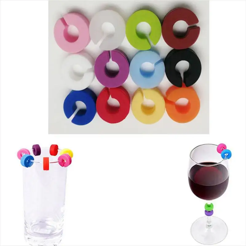 

12Pcs Silicone Red Wine Glass Identification Marker Charm Shot Glass Cup Labels Tag Signs Party Food Drinks Bar Accessories Tool
