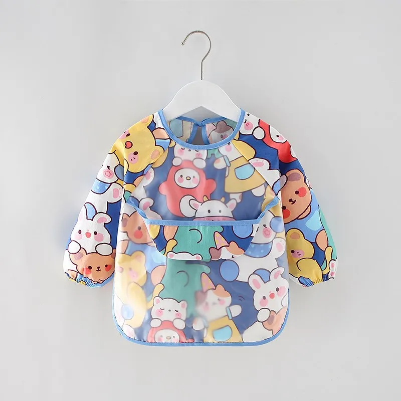 

Child Apron Smock Baby Boy Bibs Waterproof Long Sleeve Girl Bibs Kids Burp Cloth Feeding Bib with Pocket 0 1 2 3 4years