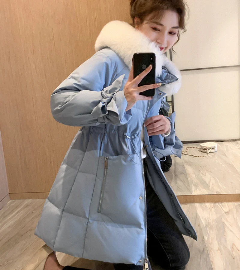 

Aoottii Casual Hooded 90% White Duck Down Coat Female Winter 2022 Korean Fashion Big Fur Collar Coat Female Manteau Femme 01354