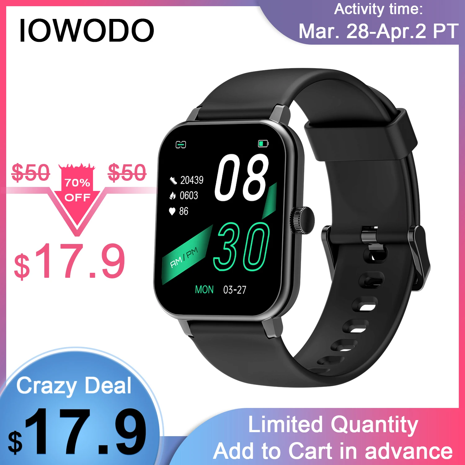 

Умные часы IOWODO для мужчин и женщин, 1,69 дюйма, фитнес-трекер, сенсорный экран, водозащита Ip68, пульсометр для iOS, Android PK P8 SE PLUS