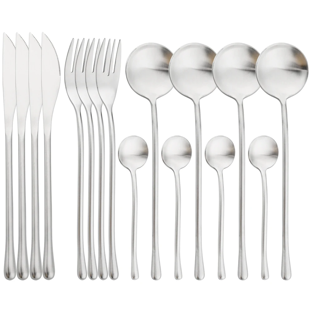 

16Pcs Vintage Cutlery Set Steak Knives Fork Coffee Spoons Dinnerware Set Matte 304 Stainless Steel Tableware Kitchen Silverware