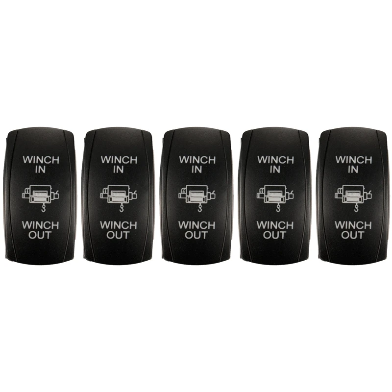 

5X 7Pin Laser Momentary Rocker Switch Winch In Winch Out 12V ON-OFF-ON LED Light Green