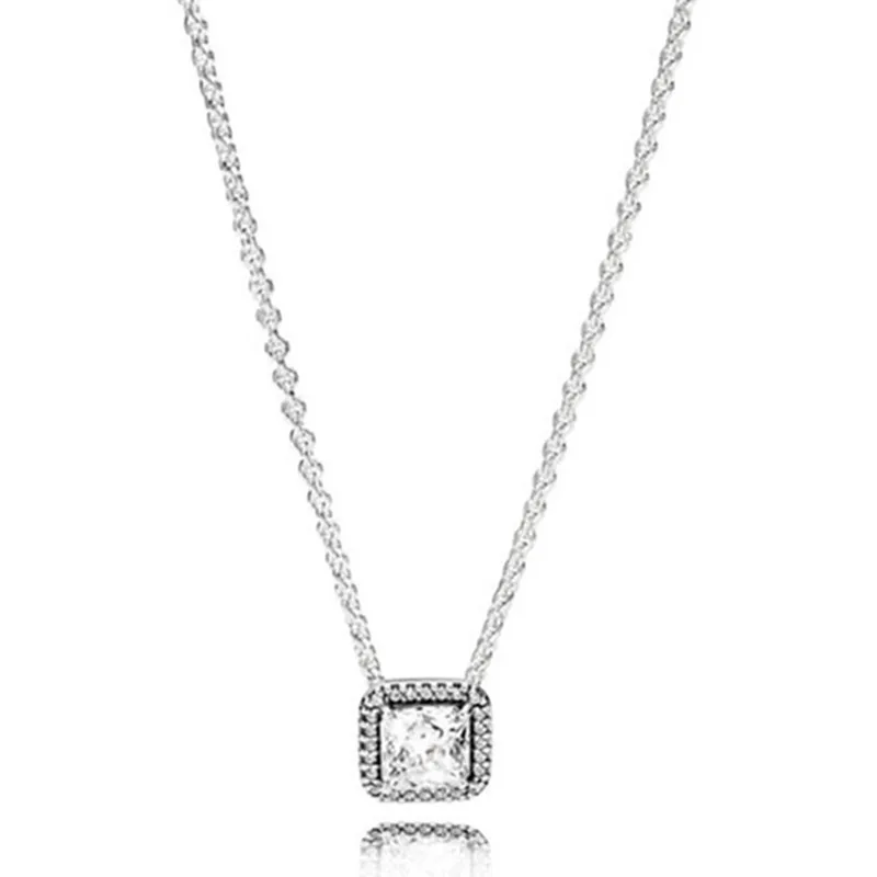 

Authentic 925 Sterling Silver Moments Elegance With Square-cut Crystal Necklace For Women Bead Charm Diy Fashion Jewelry