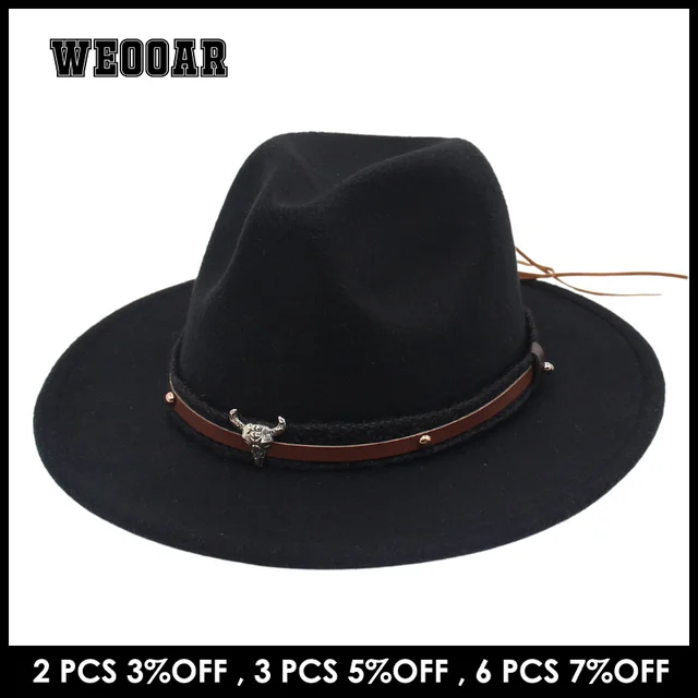 (56-61cm) Classic Wide Brim Fedora Hat Women Men Felt Cap 2022 Autumn Bull Belt Jazz Ladies Hat Country Hat sombreros de mujer 2